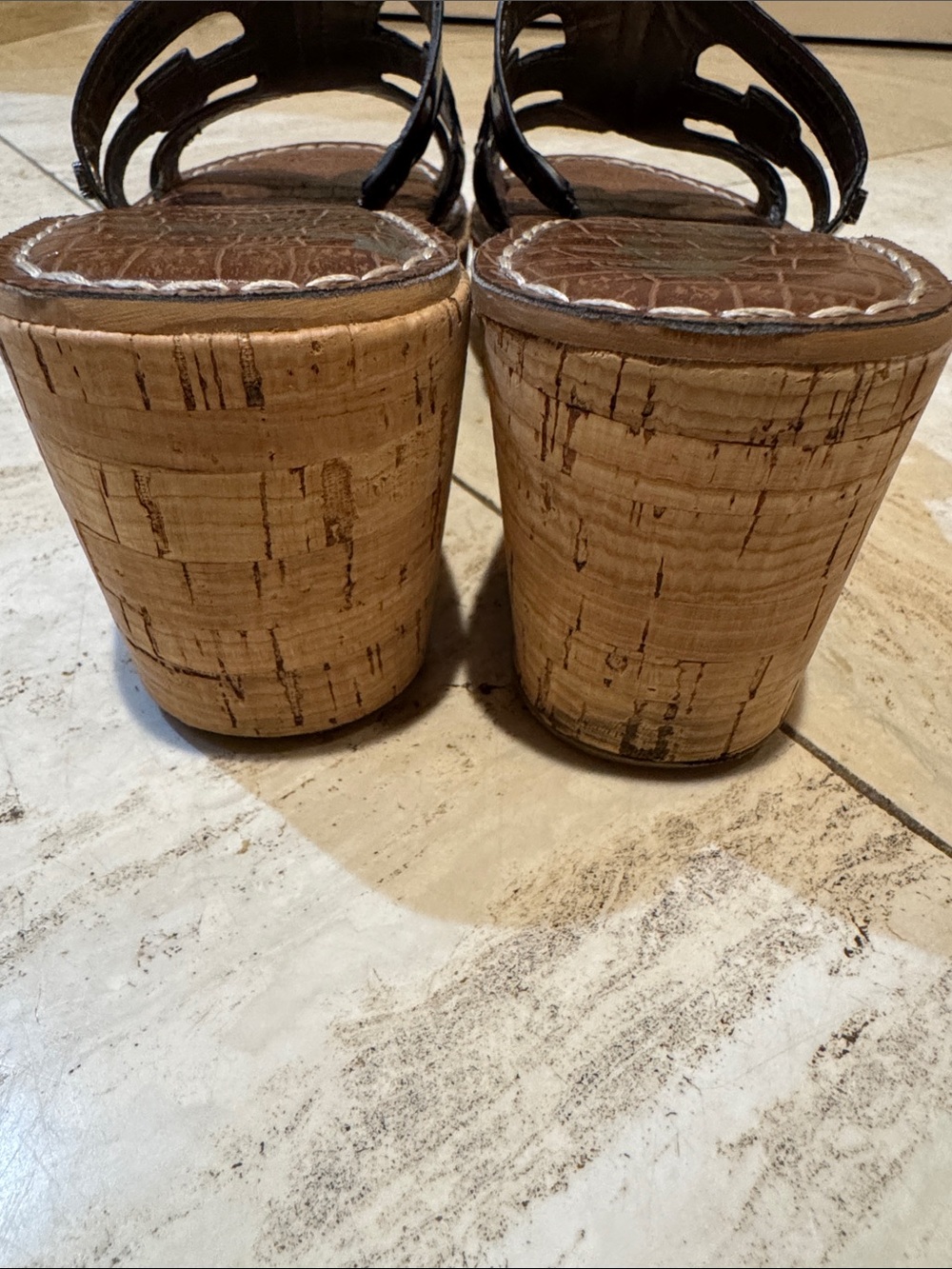 Sam Edelman Black Patent Cork Wedge Slide Sandals - Picture 5 of 8